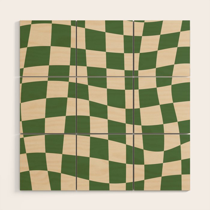 Retro Forest Green checkered Wood Wall Art Gallery Image 1