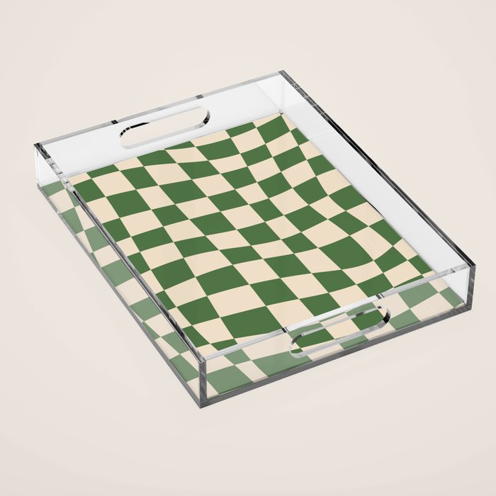Retro Forest Green checkered Acrylic Tray Gallery Image 1