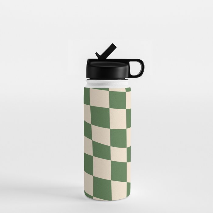 Retro Forest Green checkered Water Bottle Gallery Image 1