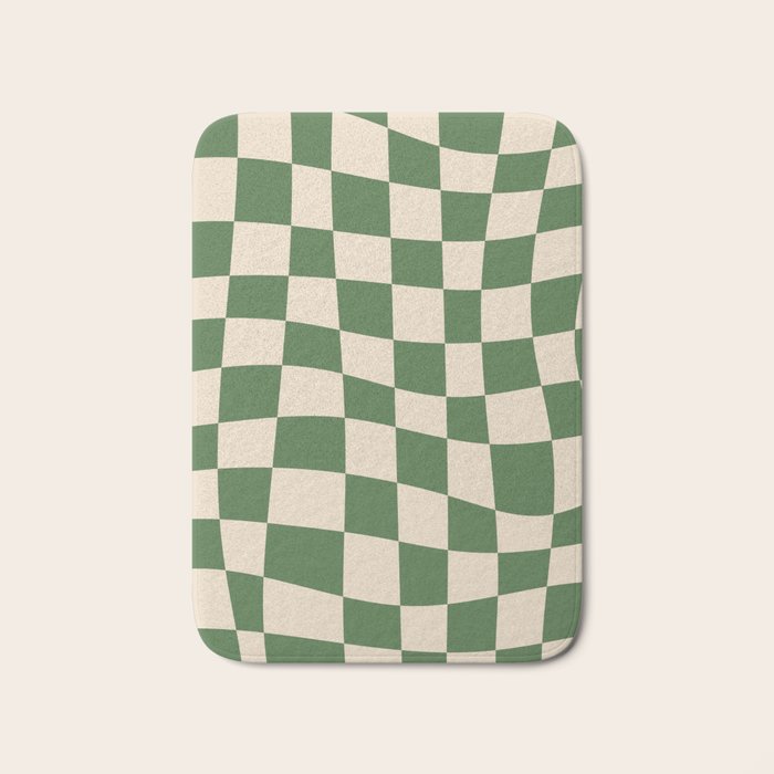Retro Forest Green checkered Bath Mat Gallery Image 1