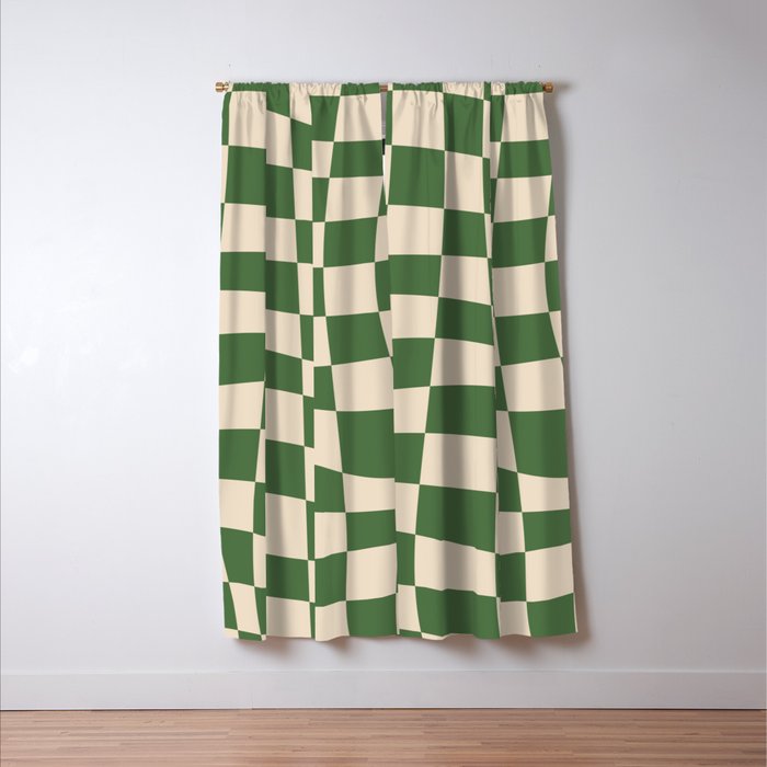Retro Forest Green checkered Window Curtain Gallery Image 3