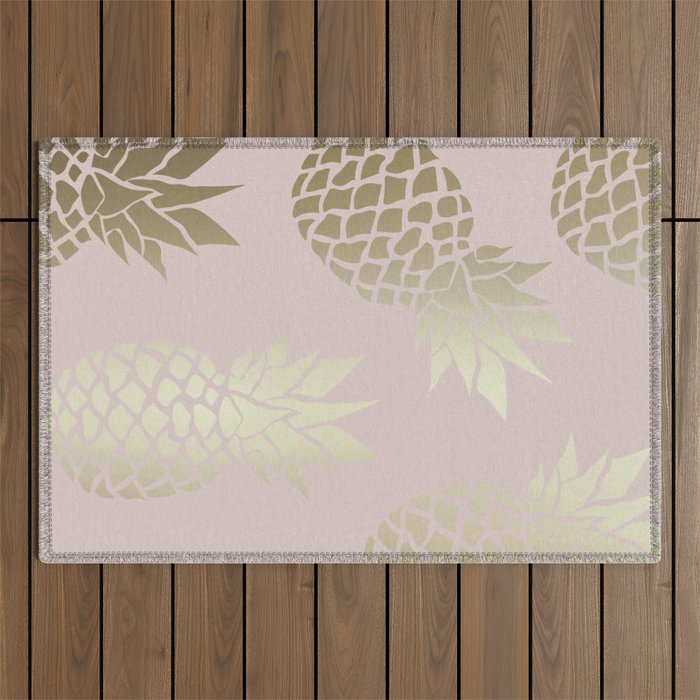 Glam, Pineapple Art, Pink Aesthetic with Gold Outdoor Rug Gallery Image 1