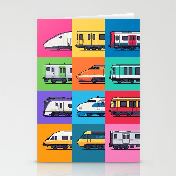 World Trains Grid Pattern Stationery Card Gallery Image 1