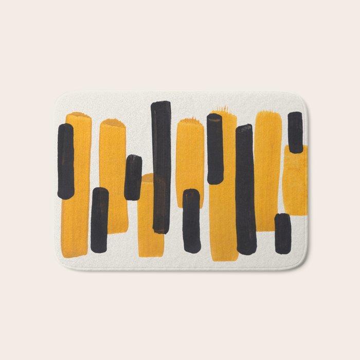 Mid Century Modern Abstract Painting Antique Yellow Black Bumble Bee Stripes Bath Mat Gallery Image 1