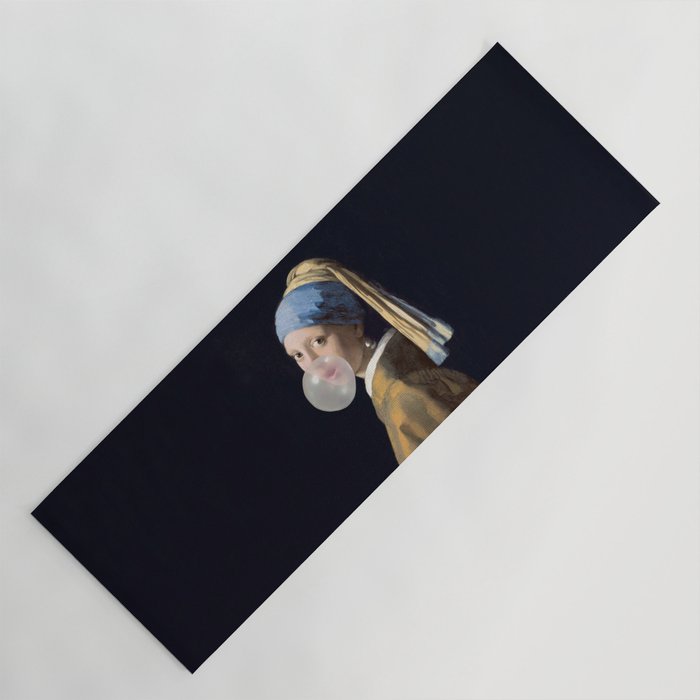 Girl with pearl earring blowing bubble gum Yoga Mat Gallery Image 1