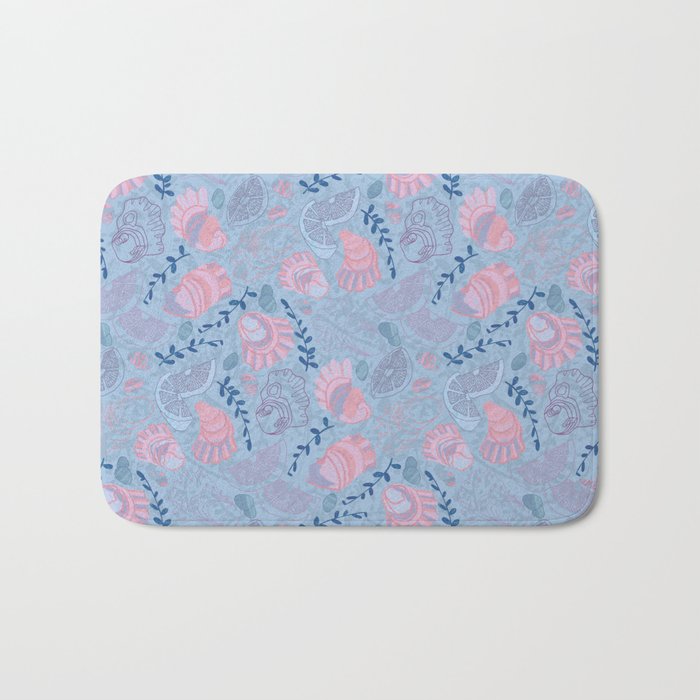 Coastal Oysters on the Beach in Sea Blue & Lavender Bath Mat Gallery Image 1