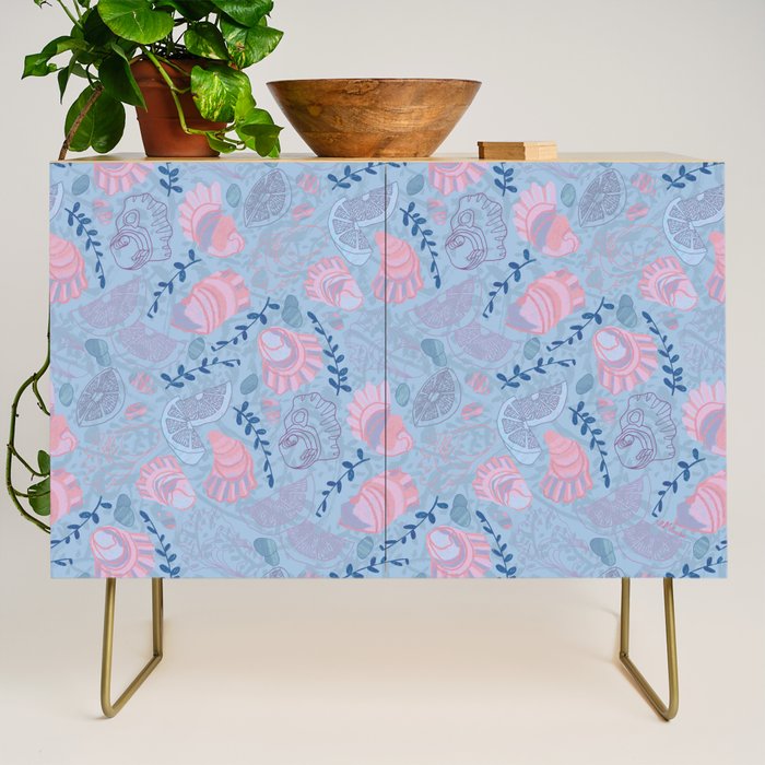Coastal Oysters on the Beach in Sea Blue & Lavender Credenza Gallery Image 1