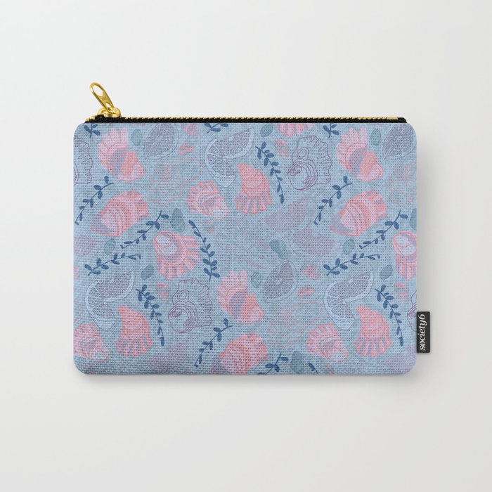 Coastal Oysters on the Beach in Sea Blue & Lavender Carry All Pouch Gallery Image 1