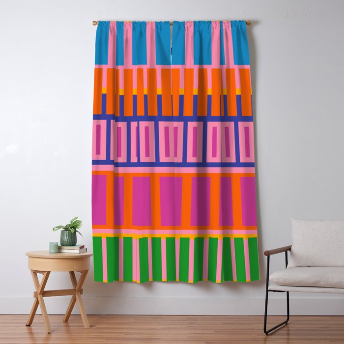 Colorful and Bold Block Stripe Pattern in Pink Orange Blue Green Window Curtain Gallery Image 1