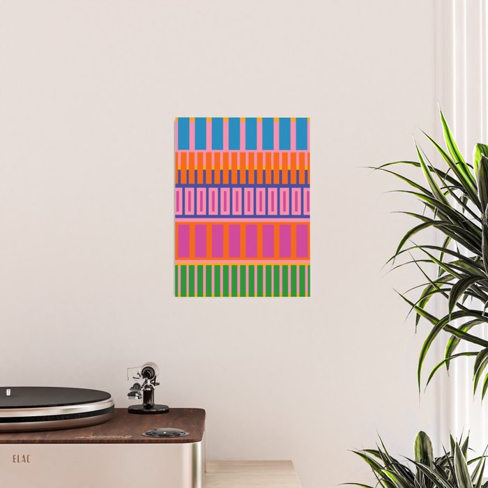 Colorful and Bold Block Stripe Pattern in Pink Orange Blue Green Poster Gallery Image 2