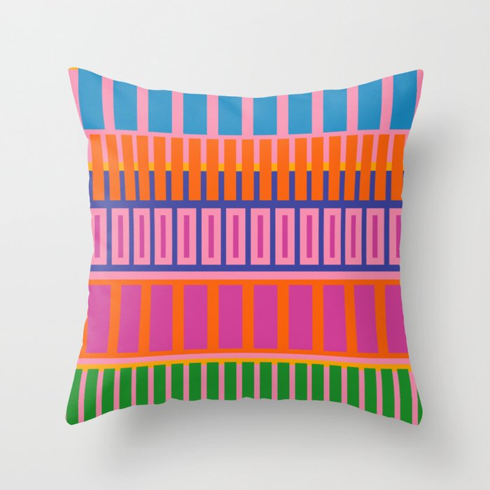 Colorful and Bold Block Stripe Pattern in Pink Orange Blue Green Throw Pillow Gallery Image 1