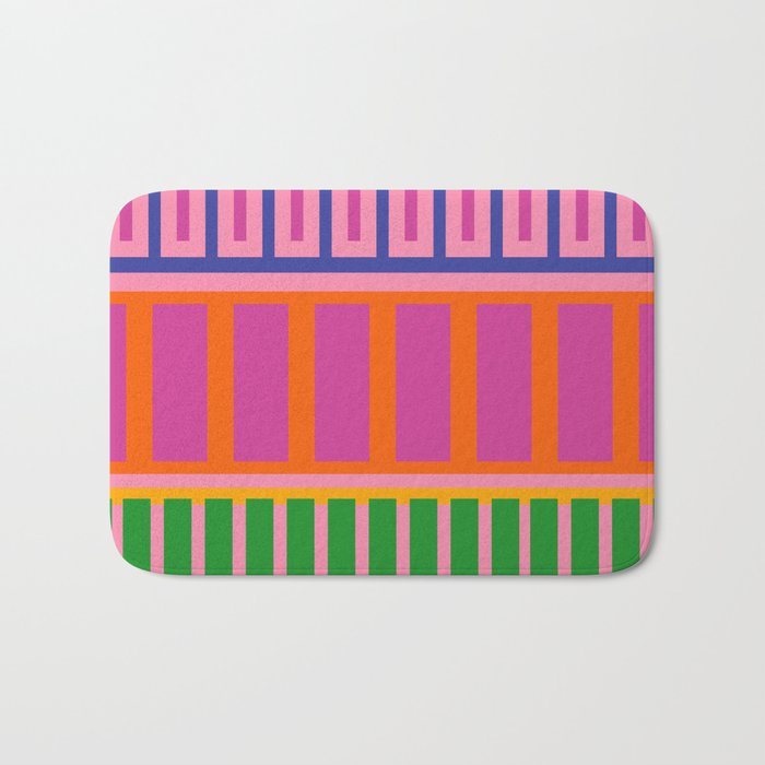 Colorful and Bold Block Stripe Pattern in Pink Orange Blue Green Bath Mat Gallery Image 1