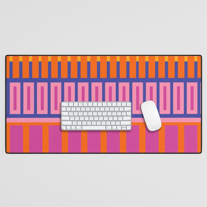 Colorful and Bold Block Stripe Pattern in Pink Orange Blue Green Desk Mat Gallery Image 1