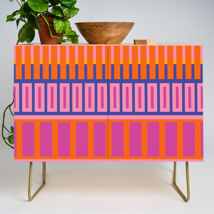 Colorful and Bold Block Stripe Pattern in Pink Orange Blue Green Credenza Gallery Image 1