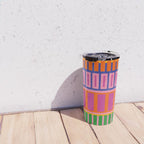 Colorful and Bold Block Stripe Pattern in Pink Orange Blue Green Travel Mug Gallery Image 4
