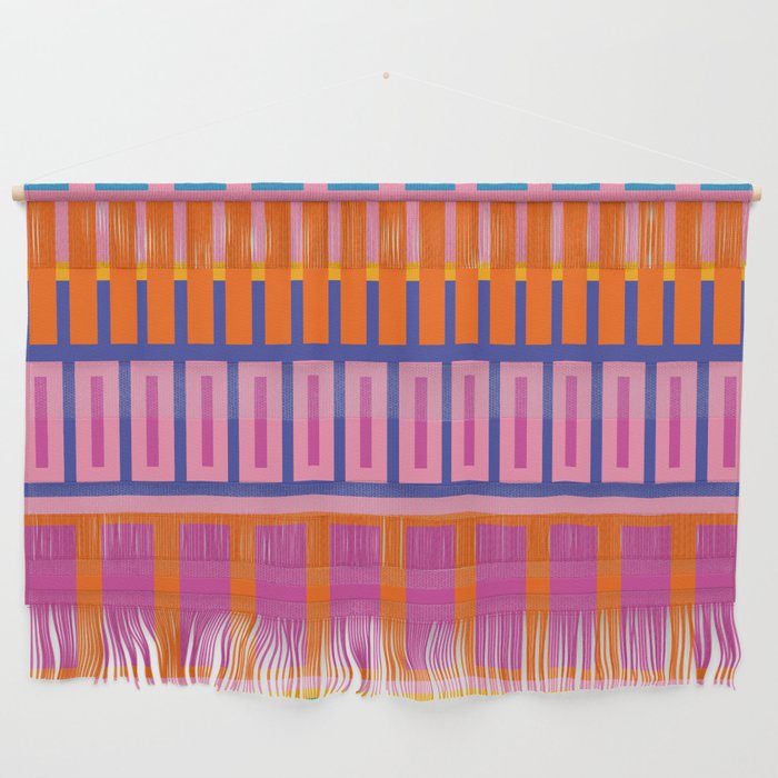 Colorful and Bold Block Stripe Pattern in Pink Orange Blue Green Wall Hanging Gallery Image 1