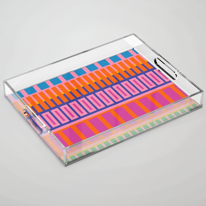 Colorful and Bold Block Stripe Pattern in Pink Orange Blue Green Acrylic Tray Gallery Image 1