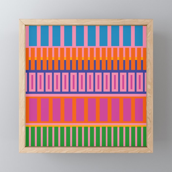 Colorful and Bold Block Stripe Pattern in Pink Orange Blue Green Mini Art Print Gallery Image 1