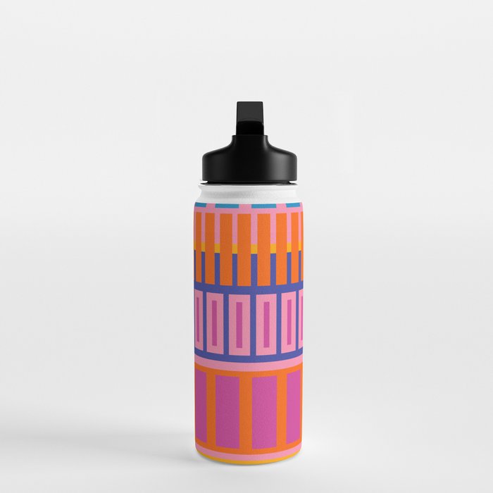 Colorful and Bold Block Stripe Pattern in Pink Orange Blue Green Water Bottle Gallery Image 3