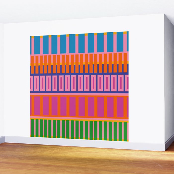 Colorful and Bold Block Stripe Pattern in Pink Orange Blue Green Wall Mural Gallery Image 2