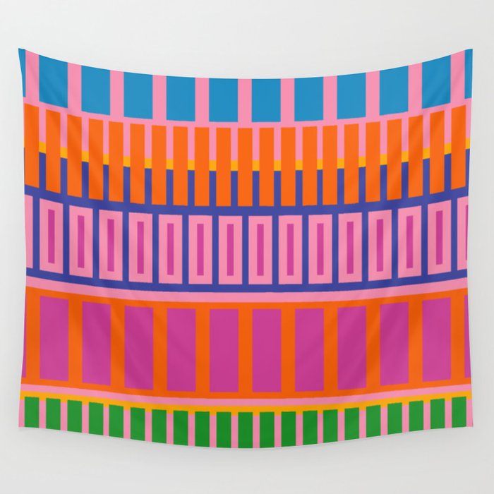 Colorful and Bold Block Stripe Pattern in Pink Orange Blue Green Wall Tapestry Gallery Image 4