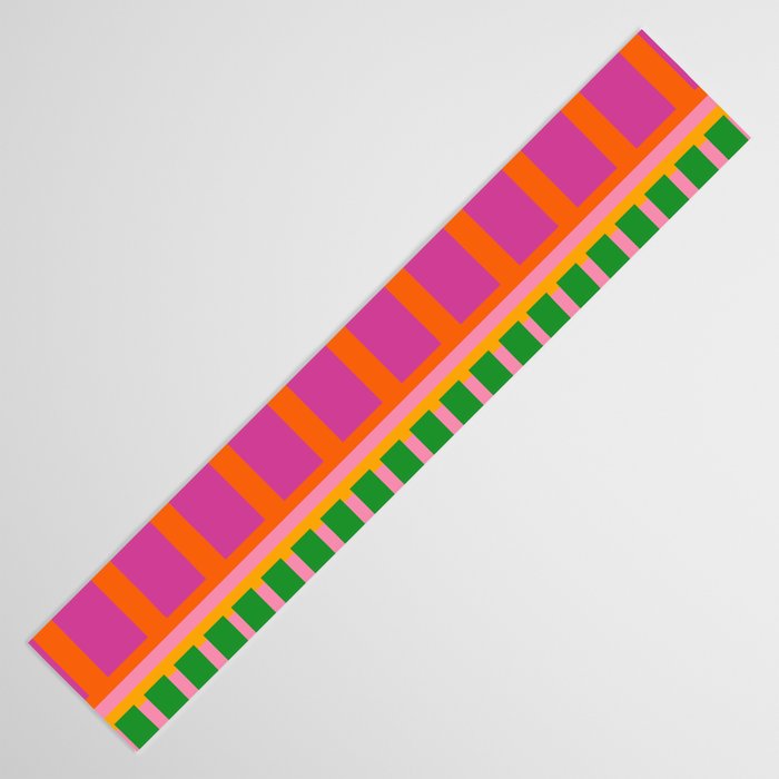 Colorful and Bold Block Stripe Pattern in Pink Orange Blue Green Table Runner Gallery Image 3