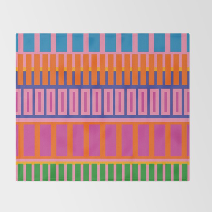 Colorful and Bold Block Stripe Pattern in Pink Orange Blue Green Throw Blanket Gallery Image 2
