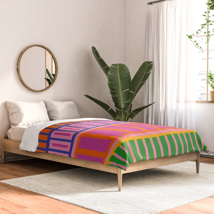 Colorful and Bold Block Stripe Pattern in Pink Orange Blue Green Comforter Gallery Image 2