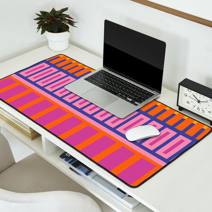Colorful and Bold Block Stripe Pattern in Pink Orange Blue Green Desk Mat Gallery Image 2