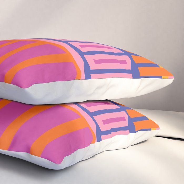 Colorful and Bold Block Stripe Pattern in Pink Orange Blue Green Pillow Sham Gallery Image 3