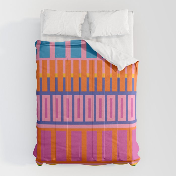 Colorful and Bold Block Stripe Pattern in Pink Orange Blue Green Comforter Gallery Image 1
