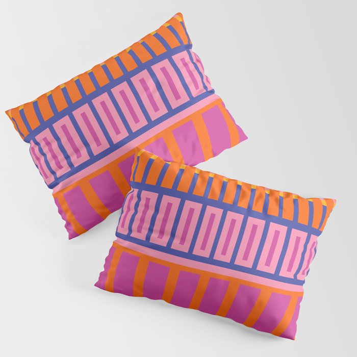 Colorful and Bold Block Stripe Pattern in Pink Orange Blue Green Pillow Sham Gallery Image 1