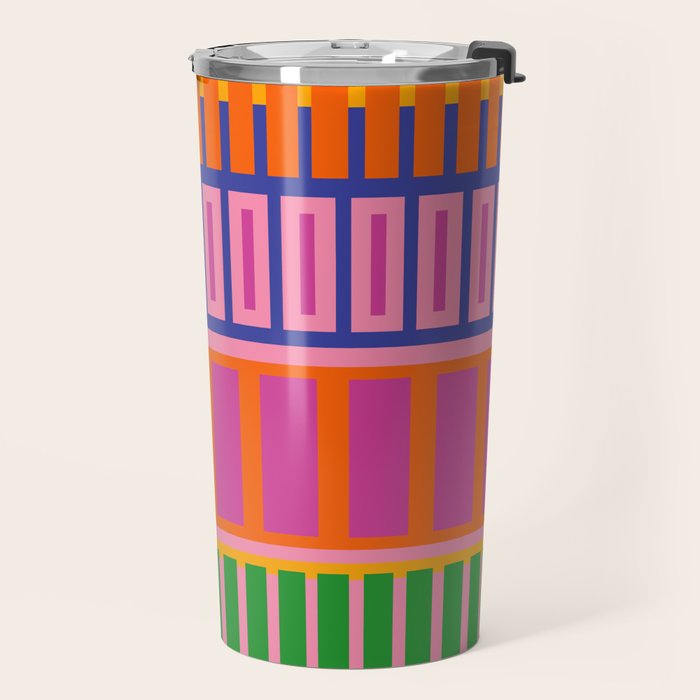 Colorful and Bold Block Stripe Pattern in Pink Orange Blue Green Travel Mug Gallery Image 2