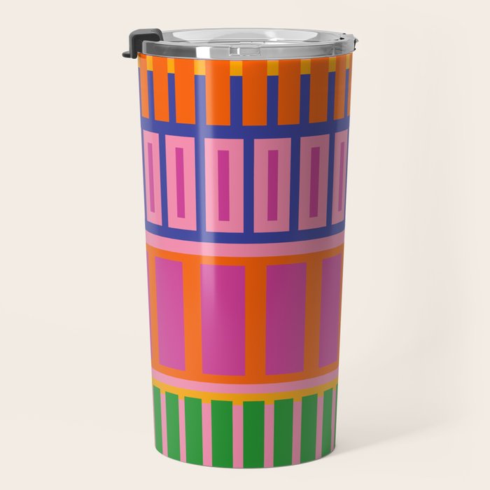 Colorful and Bold Block Stripe Pattern in Pink Orange Blue Green Travel Mug Gallery Image 3