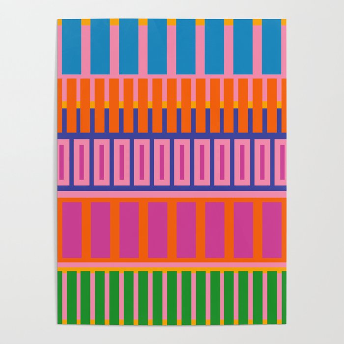 Colorful and Bold Block Stripe Pattern in Pink Orange Blue Green Poster Gallery Image 4