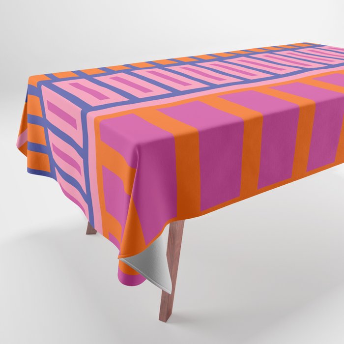 Colorful and Bold Block Stripe Pattern in Pink Orange Blue Green Tablecloth Gallery Image 1