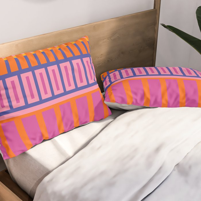 Colorful and Bold Block Stripe Pattern in Pink Orange Blue Green Pillow Sham Gallery Image 2