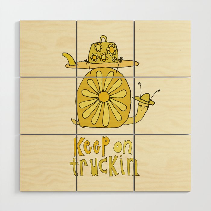 keep on truckin surfy snail // retro surf art by surfy birdy Wood Wall Art Gallery Image 1