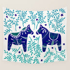 Swedish Dala Horses - Navy & Blue Palette Wall Tapestry Gallery Image 4