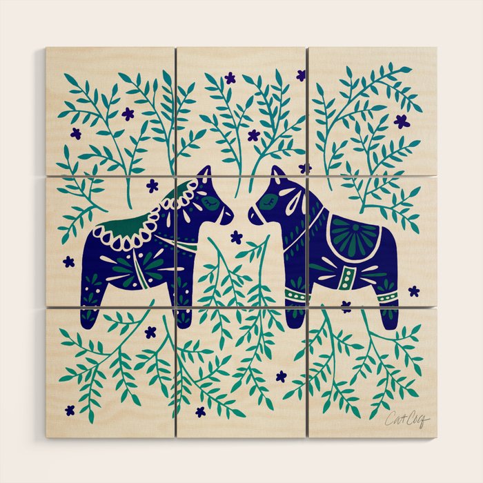Swedish Dala Horses - Navy & Blue Palette Wood Wall Art Gallery Image 1
