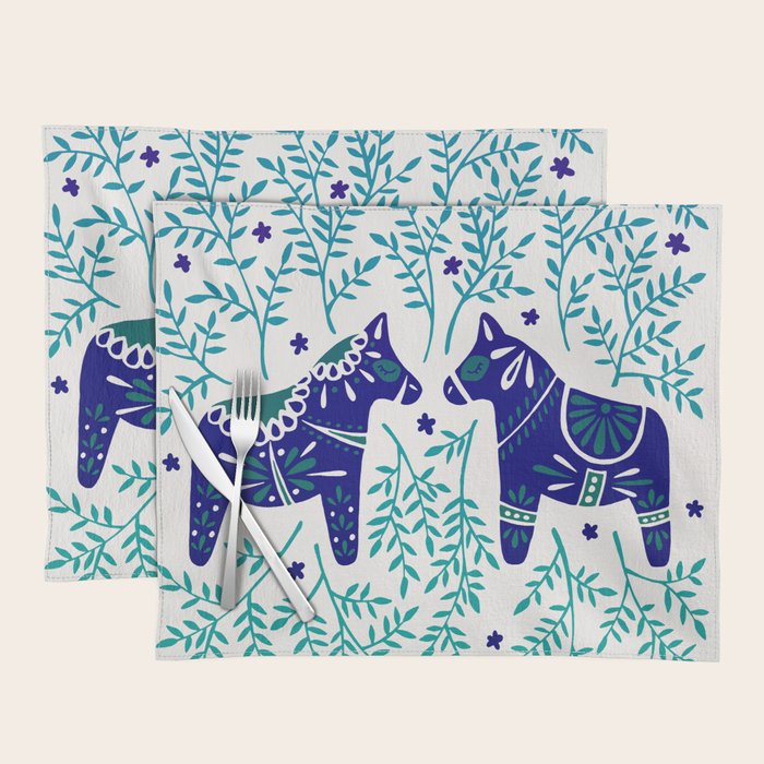 Swedish Dala Horses - Navy & Blue Palette Placemat Gallery Image 1