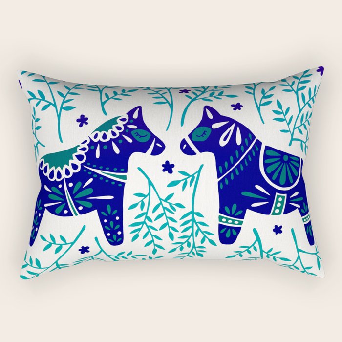 Swedish Dala Horses - Navy & Blue Palette Rectangular Pillow Gallery Image 1