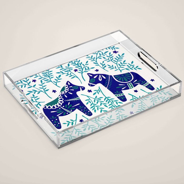 Swedish Dala Horses - Navy & Blue Palette Acrylic Tray Gallery Image 1