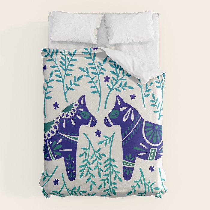 Swedish Dala Horses - Navy & Blue Palette Duvet Cover Gallery Image 6