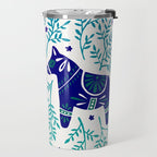 Swedish Dala Horses - Navy & Blue Palette Travel Mug Gallery Image 2