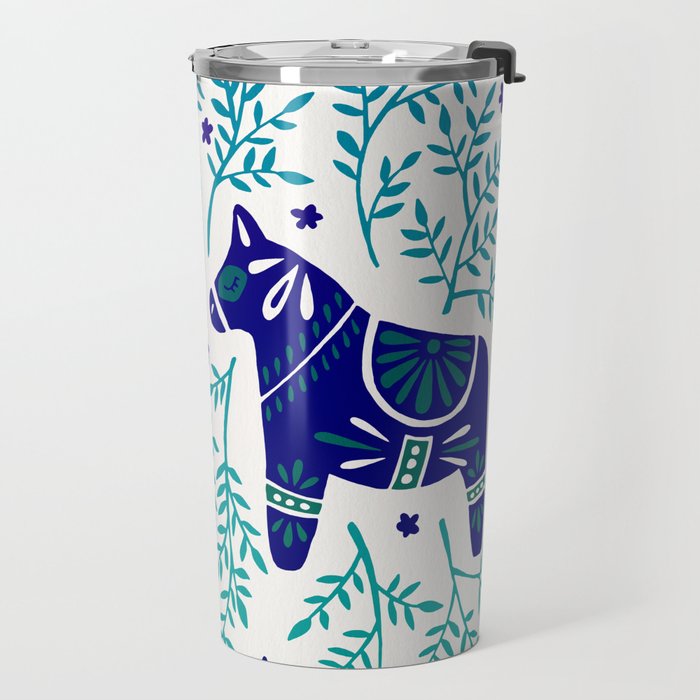 Swedish Dala Horses - Navy & Blue Palette Travel Mug Gallery Image 2