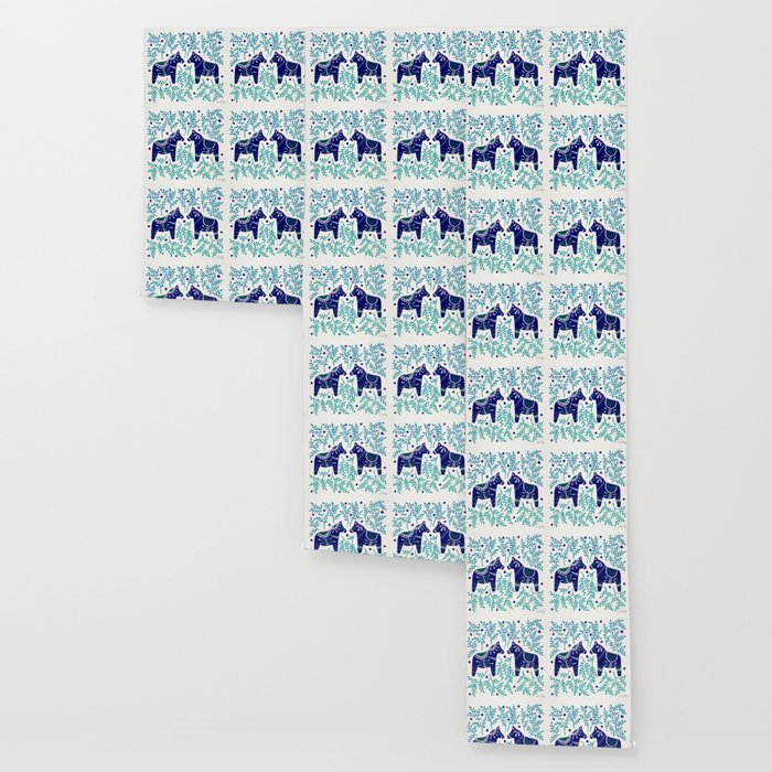 Swedish Dala Horses - Navy & Blue Palette Wallpaper Gallery Image 3