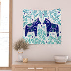 Swedish Dala Horses - Navy & Blue Palette Wall Tapestry Gallery Image 2