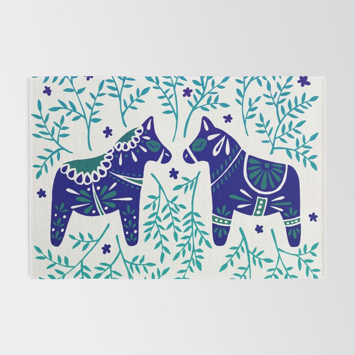Swedish Dala Horses - Navy & Blue Palette Rug Gallery Image 2