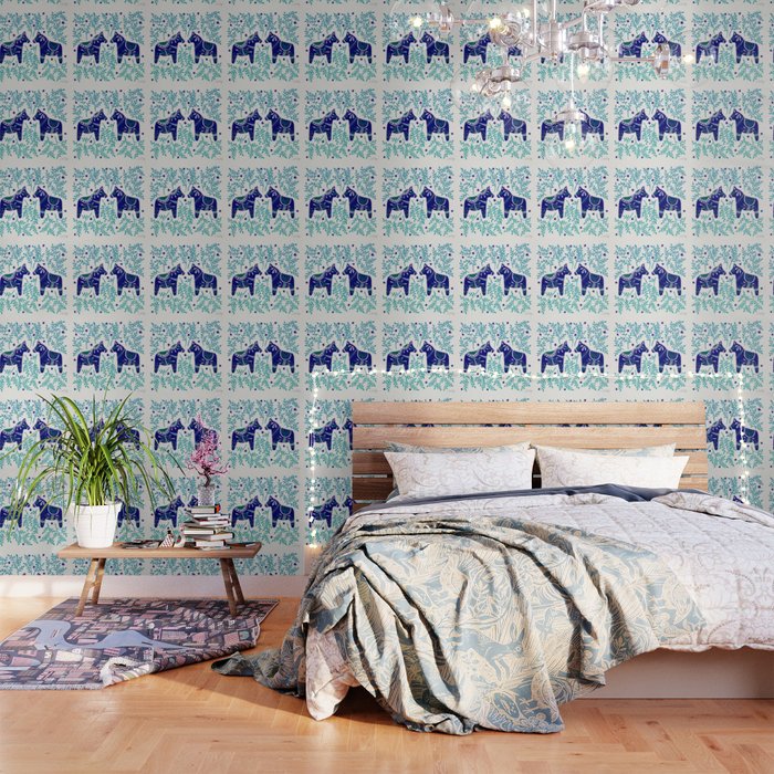 Swedish Dala Horses - Navy & Blue Palette Wallpaper Gallery Image 3